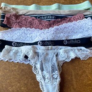 7 cotton and Lace Up Thong Panties m and l